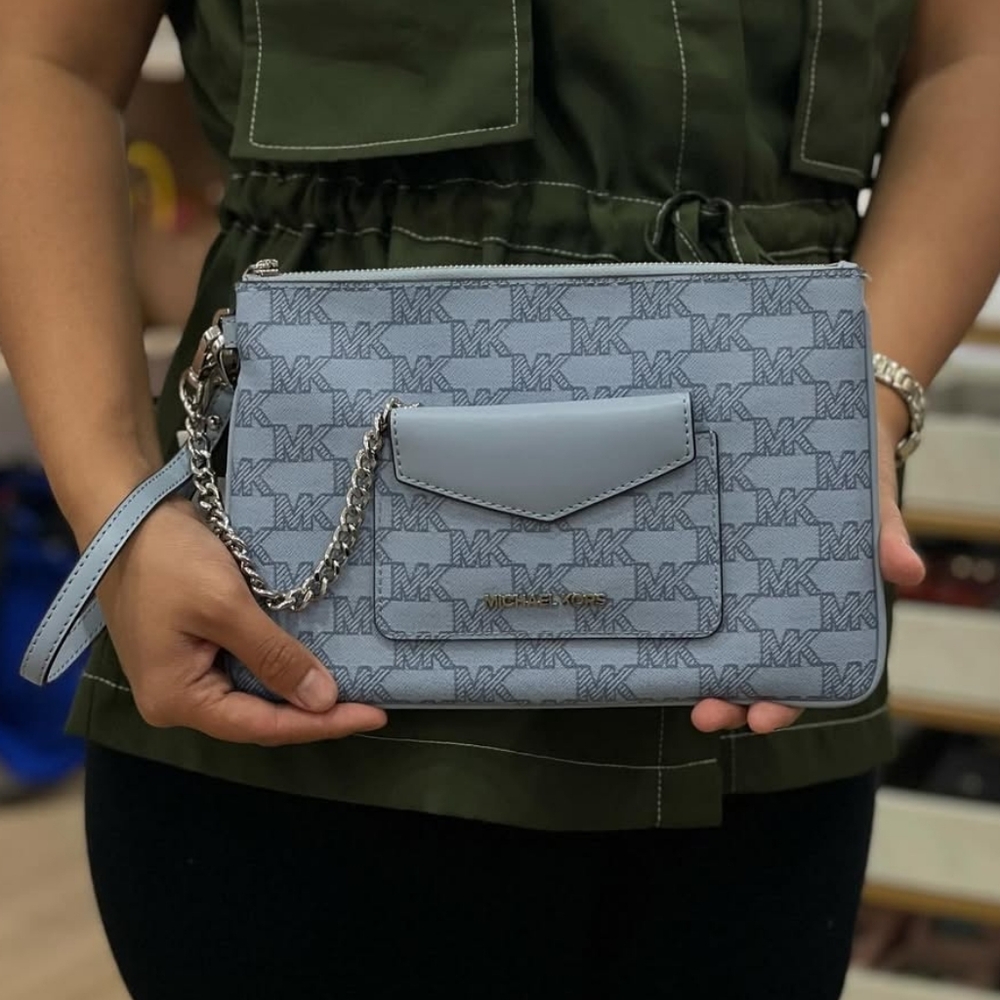 Michael Kors Jet Set Logo Large 2 In 1 Card Case Wristlet Blue - Picture 7 of 8